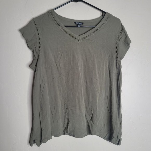 Buffalo David Bitton Green Blouse Top Vicose Size Large Short Sleeve - Picture 1 of 3